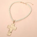 Bold Hammered Metal Cross Pendant Accent Thick Rope Necklace