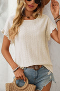 Eyelet Lace Ruffle Sleeve Summer Top - Apricot