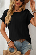 Eyelet Lace Ruffle Sleeve Summer Top - Black