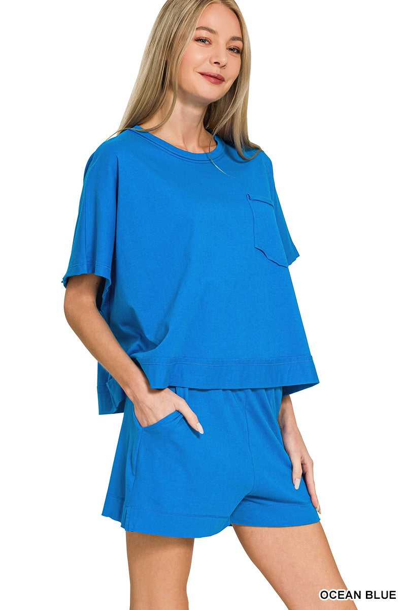 Zenana Exposed Seam Boxy Top & Shorts Set
