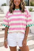 Striped Exposed Seam Contrast Patchwork Oversized Top
