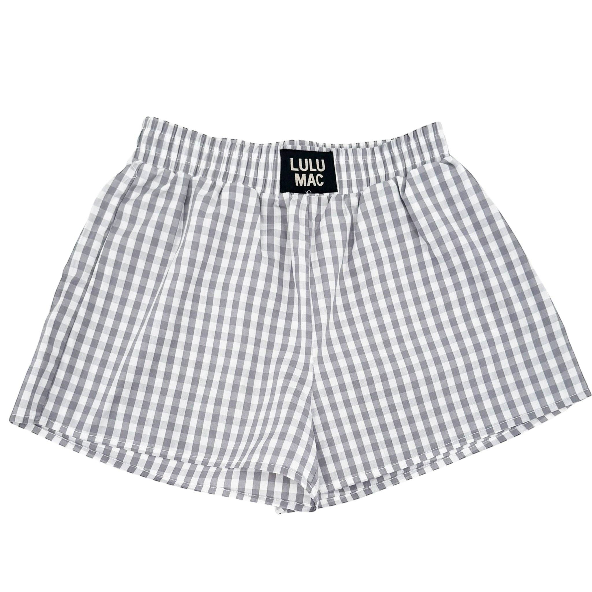 LULU MAC-GREY GINGHAM BOXER SHORT: GREY