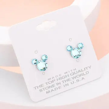 Mouse Character Stud Earrings - Aqua