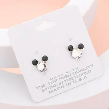 Mouse Character Stud Earrings - Black,Clear