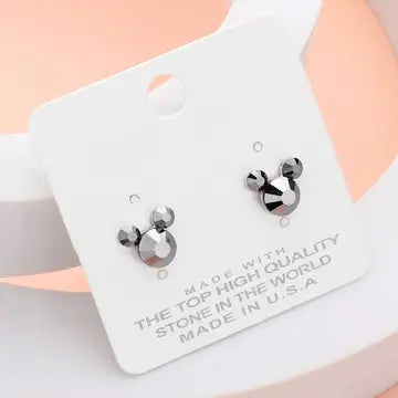 Mouse Character Stud Earrings - Hematite