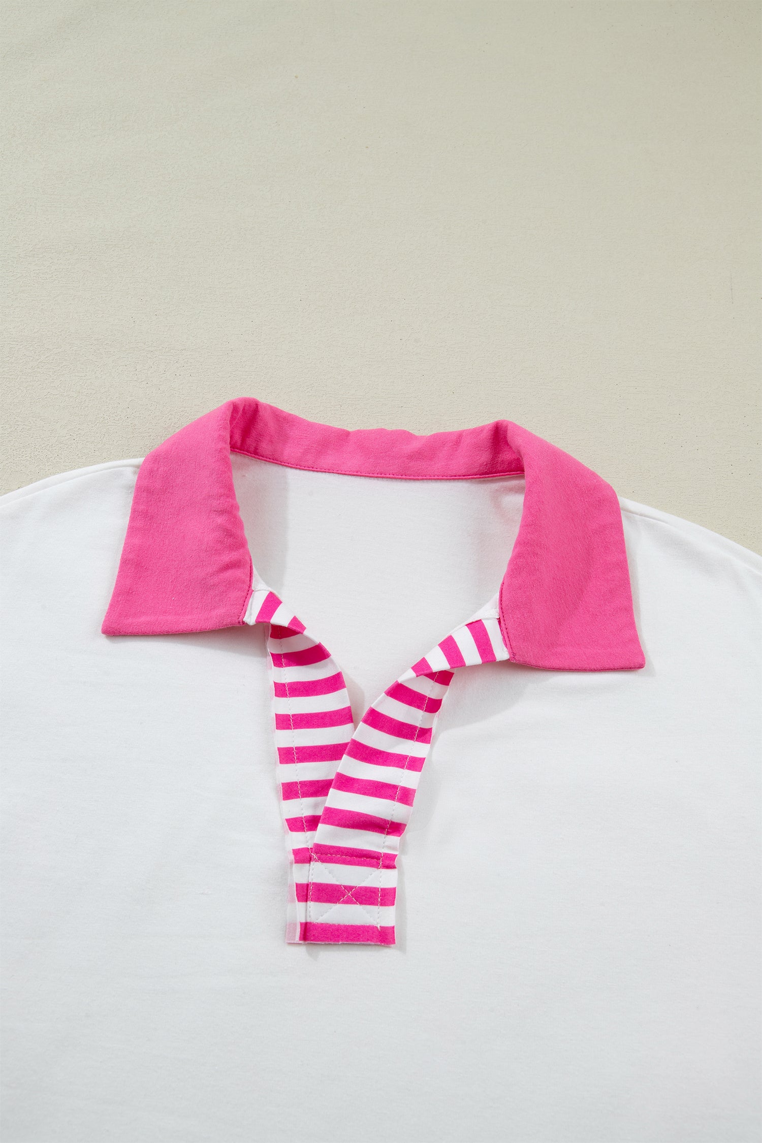 White Striped Color Block Patchwork Polo Collar Half Sleeve T Shirt