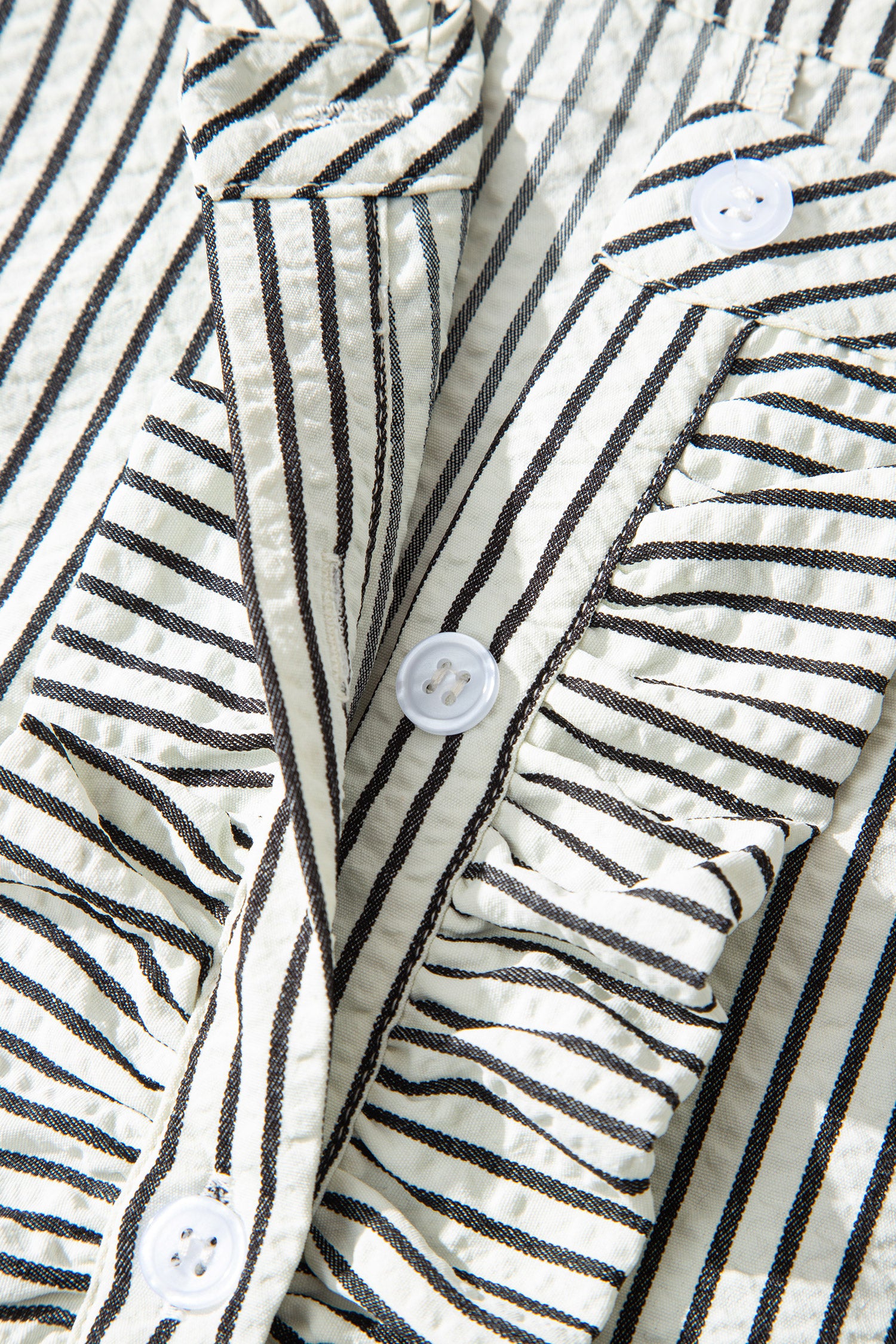 Black Stripe Frilled Detail Half Buttons Short Sleeve Long Dress