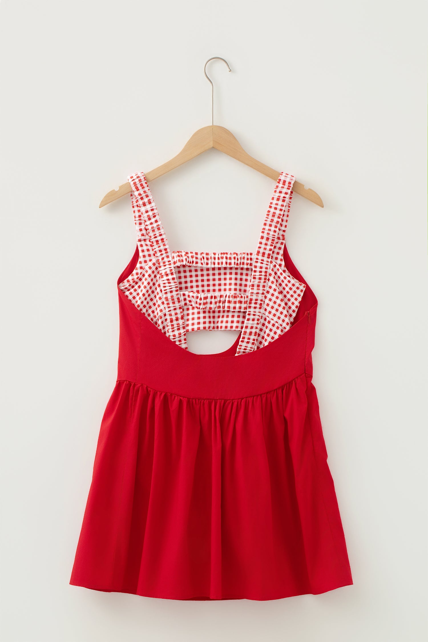 Racing Red Faux Two Piece Gingham Contrast Patchwork Loose Mini Dress
