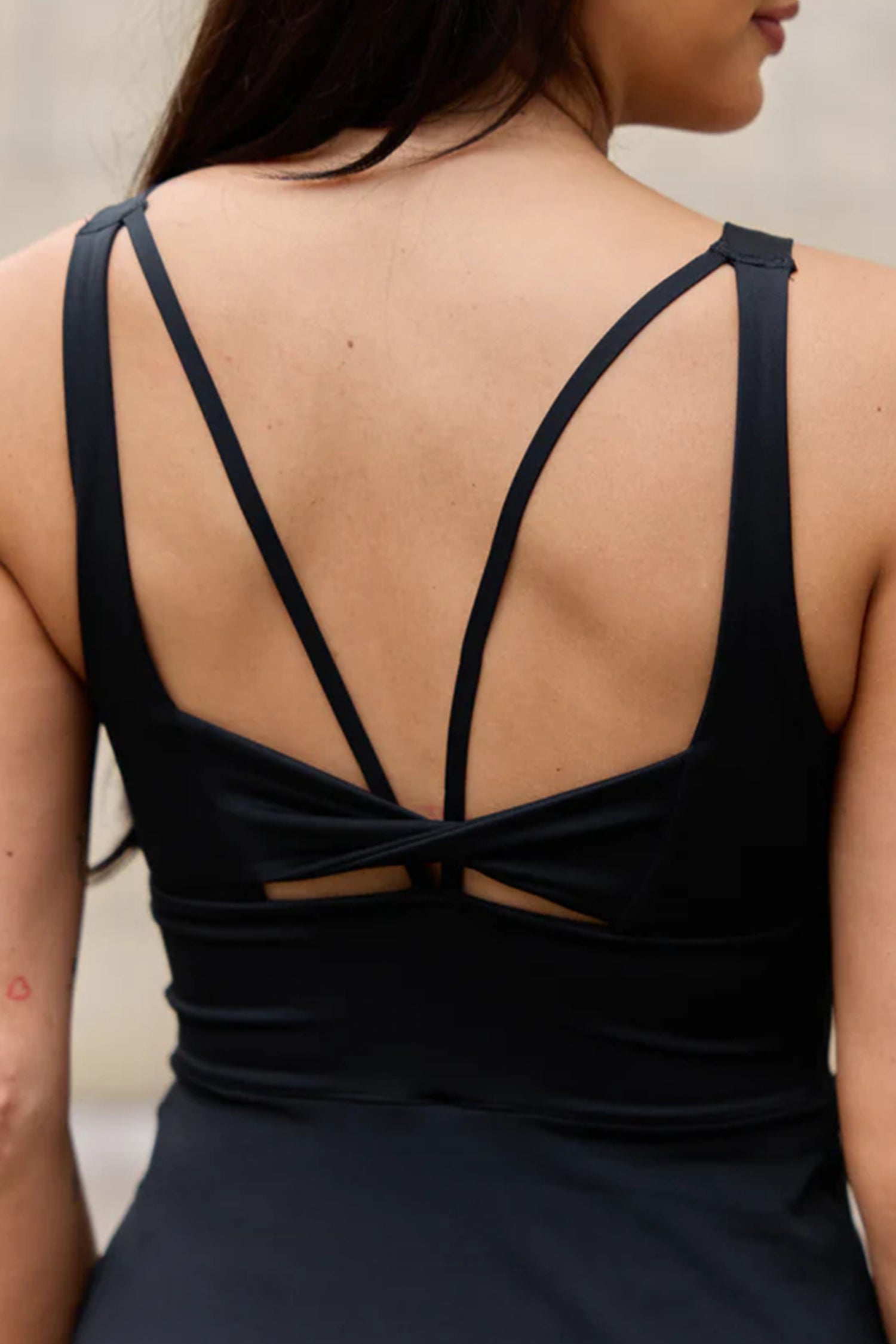 Black Twisted Strappy Back Active Mini Dress with Shorts