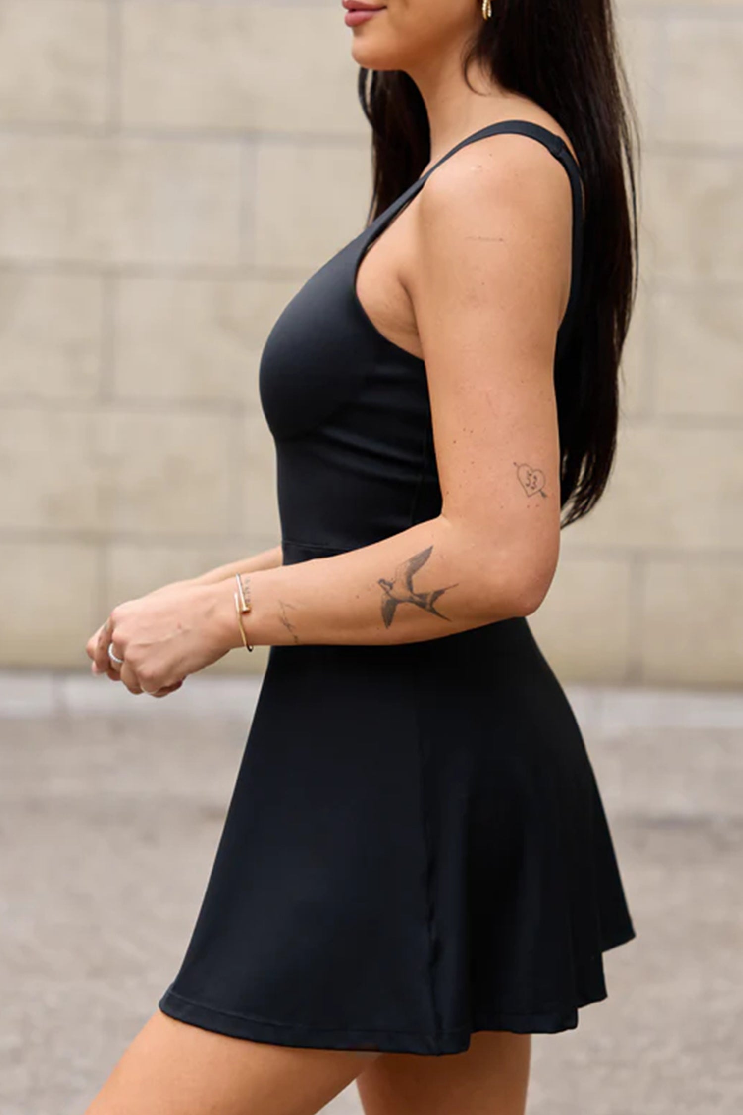 Black Twisted Strappy Back Active Mini Dress with Shorts