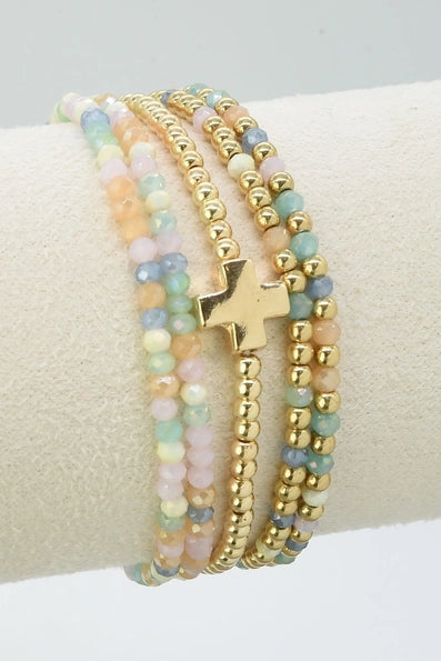 5 Piece Glass CCB Stretch Bracelet Set: Multi 16