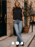 WOMEN'S RUFFLE SLEEVELESS MOCK NECK BLOUSE