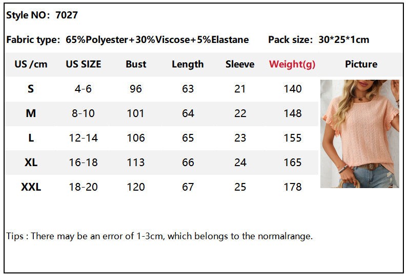 Eyelet Lace Ruffle Sleeve Summer Top - Black