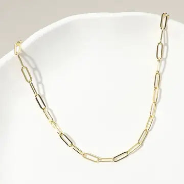 Stainless Steel 14K Gold Plated Paperclip Chain Necklace - Yellow Gold