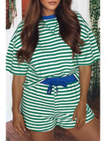 Full Size Stripe Drop Shoulder Boxy Casual Terry Short Set