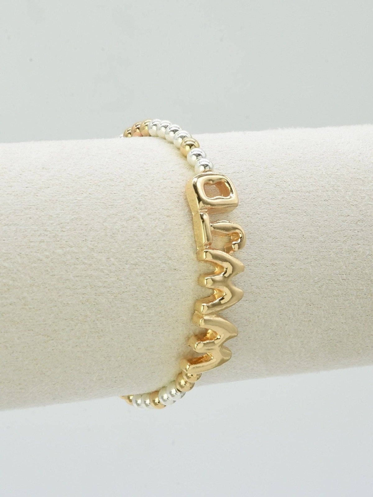 CB2304 WWJD Beaded Stretch Bracelet: Gold Silver