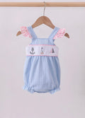 Blue sailboat embroidery jacquard ruffle bubble
